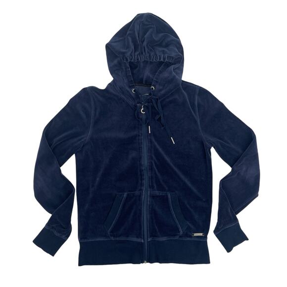Calvin Klein Performance Quick Dry Womens Navy Velour Zip Up Hoodie Size Small S - Picture 6 of 9